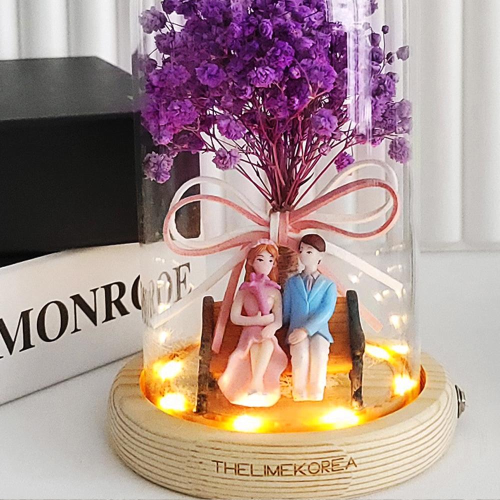 LED Fog Couple Glass Dome Mood Lamp Lovely Figure Fog Flower